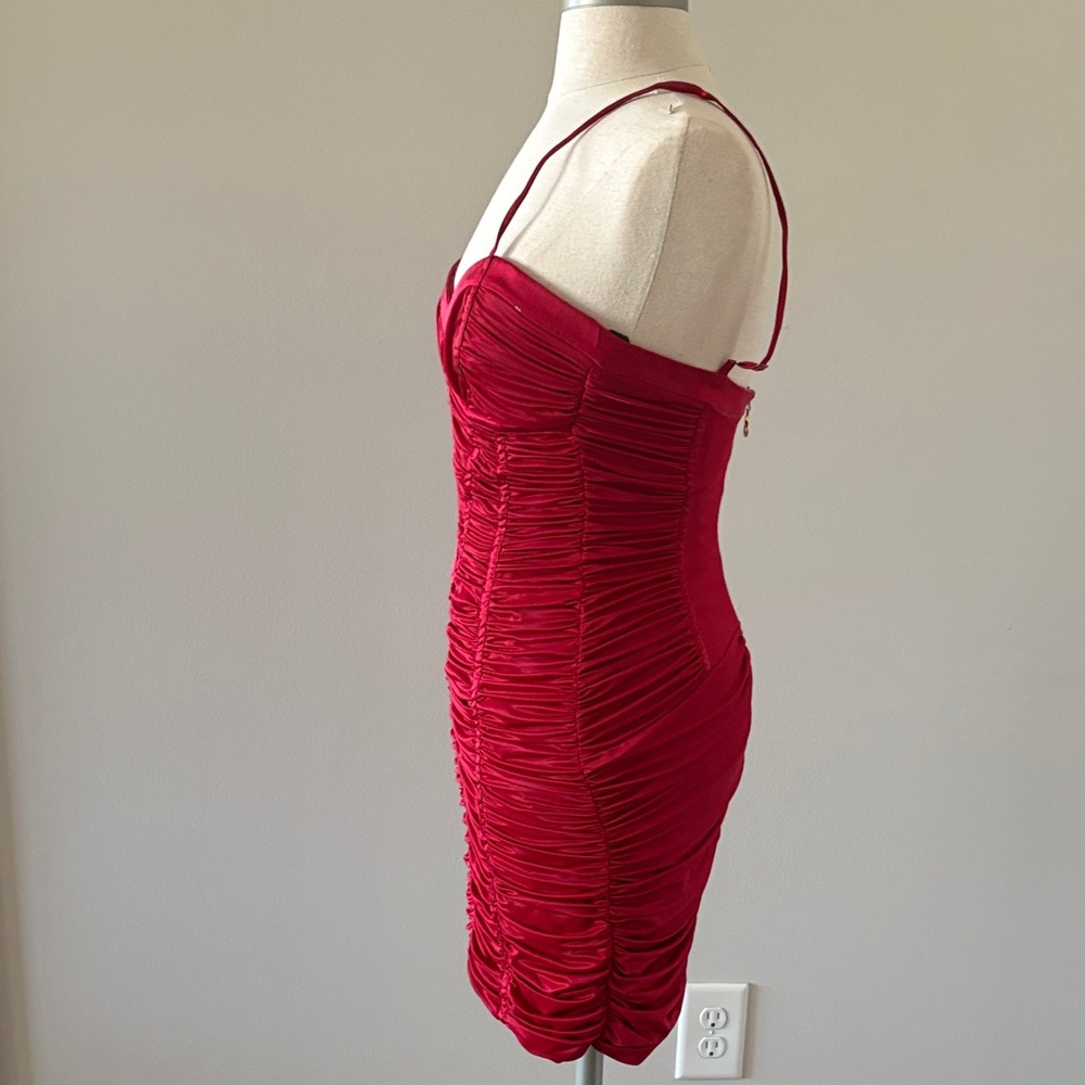 bebe Red Ruched Spaghetti-Strap Mini Dress - Picture 5 of 13